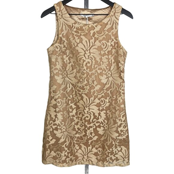 Lucy Paris Sleeveless Lace Mini Shift Dress Golden Tan S - Picture 1 of 3
